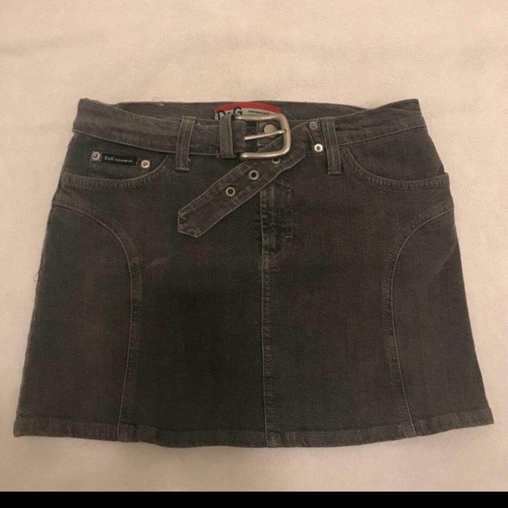Black Dolce & Gabbana Acid Wash Denim Belted Mini Skirt Leather Patch - Picture 4 of 5